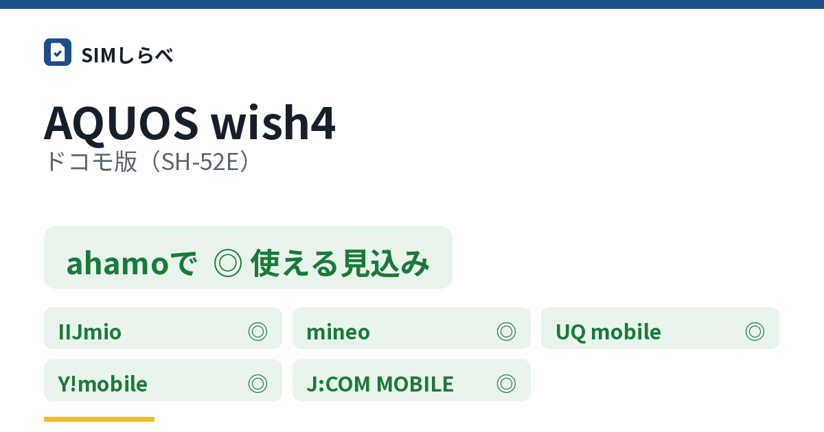 AQUOS wish4 ドコモ版(SH-52E)のahamoの判定