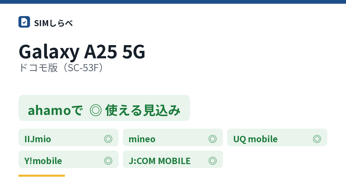 Galaxy A25 5G ドコモ版(SC-53F)のahamoの判定