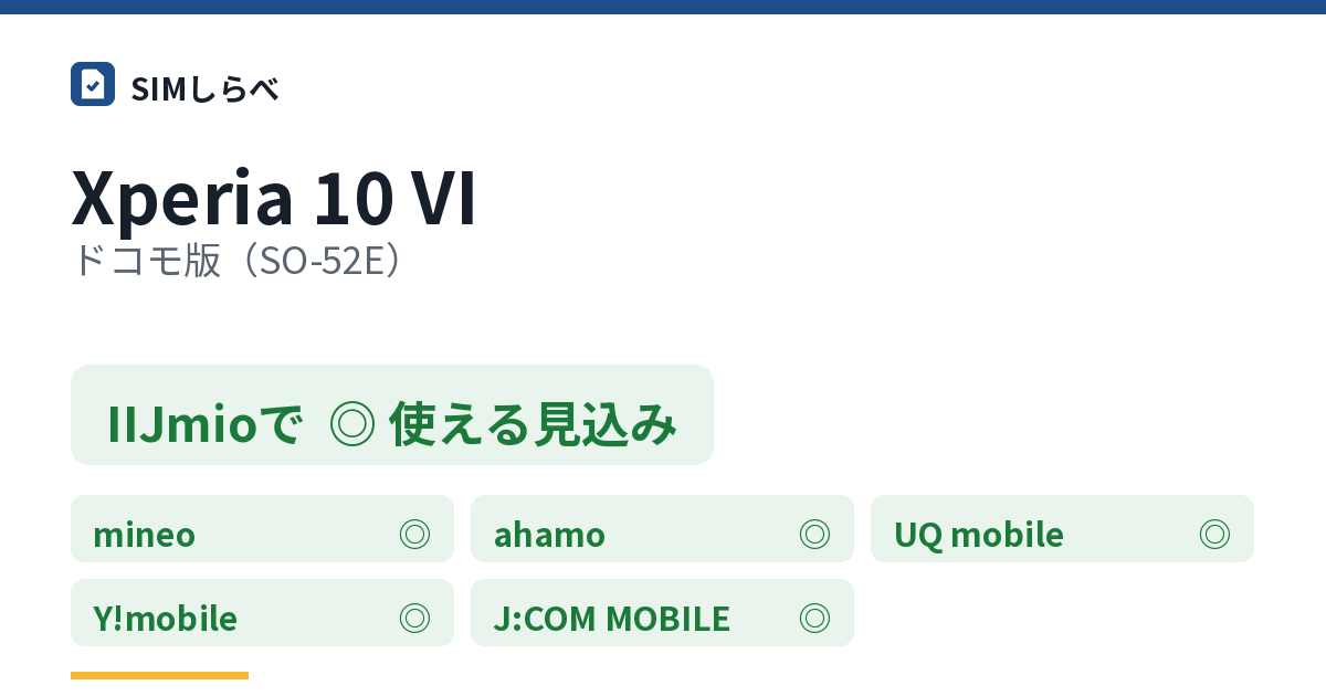Xperia 10 VI ドコモ版(SO-52E)のIIJmioの判定
