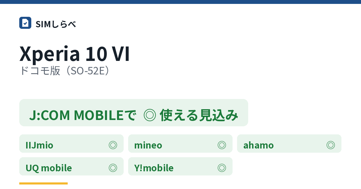 Xperia 10 VI ドコモ版(SO-52E)のJ:COM MOBILEの判定