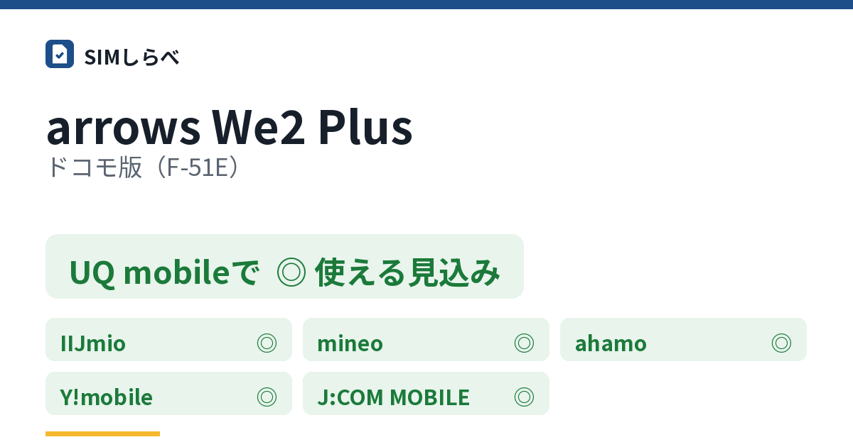 arrows We2 Plus ドコモ版(F-51E)のUQ mobileの判定