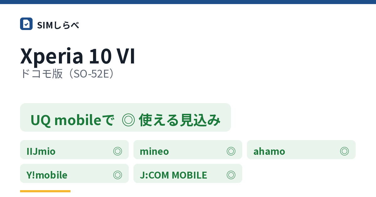 Xperia 10 VI ドコモ版（SO-52E）のUQ mobileの判定