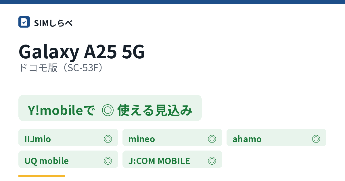 Galaxy A25 5G ドコモ版(SC-53F)のY!mobileの判定